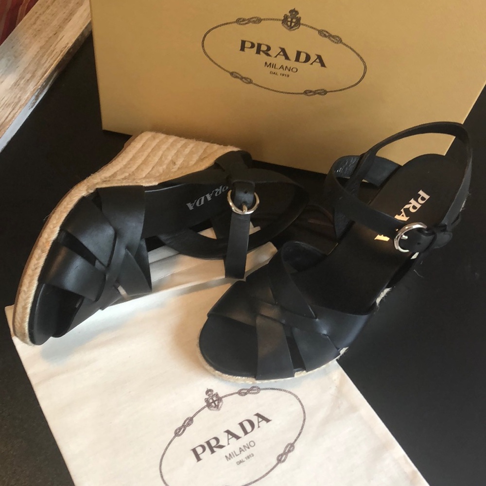 CSD PRADA Woven Leather Platform Espadrilles - Picture 1 of 8
